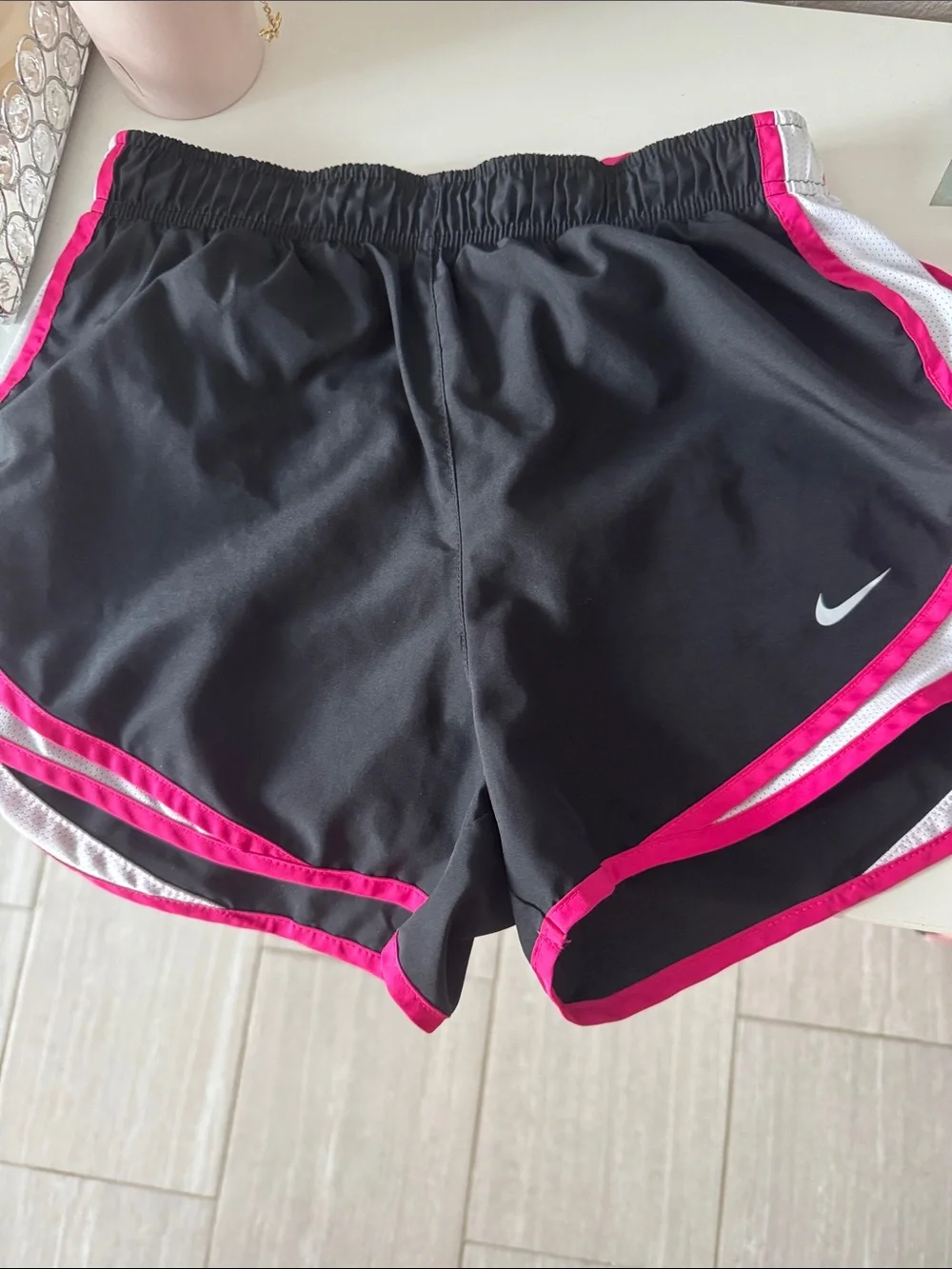 Nike Women’s Black Athletic Shorts with Hot Pink Trim